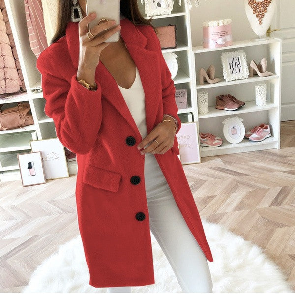 Notched Collar Double-Breasted Wool Coat for Women