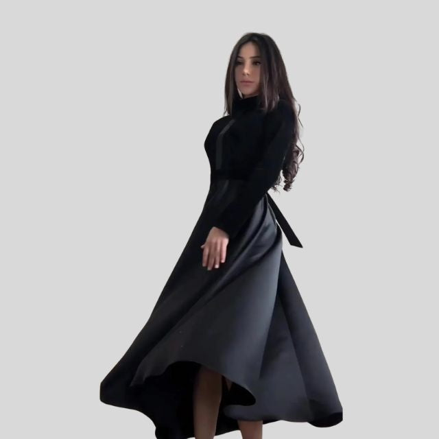 Chic Velvet Turtleneck Dress with Flared Skirt