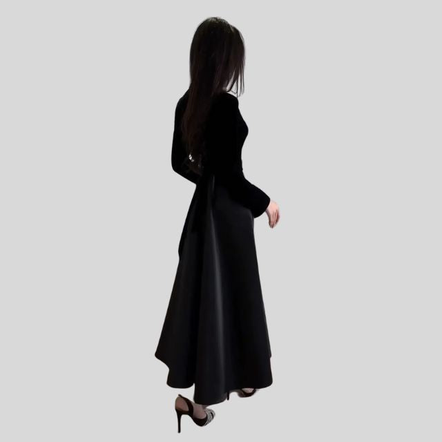 Chic Velvet Turtleneck Dress with Flared Skirt