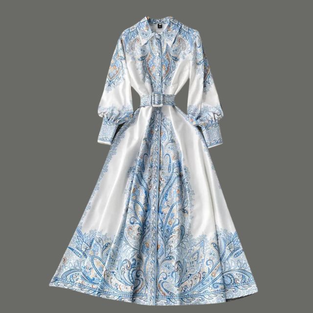 Floral A-Line Dress with Belted Waist