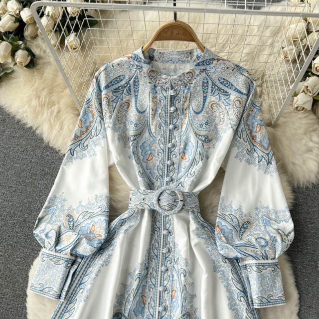 Floral A-Line Dress with Belted Waist