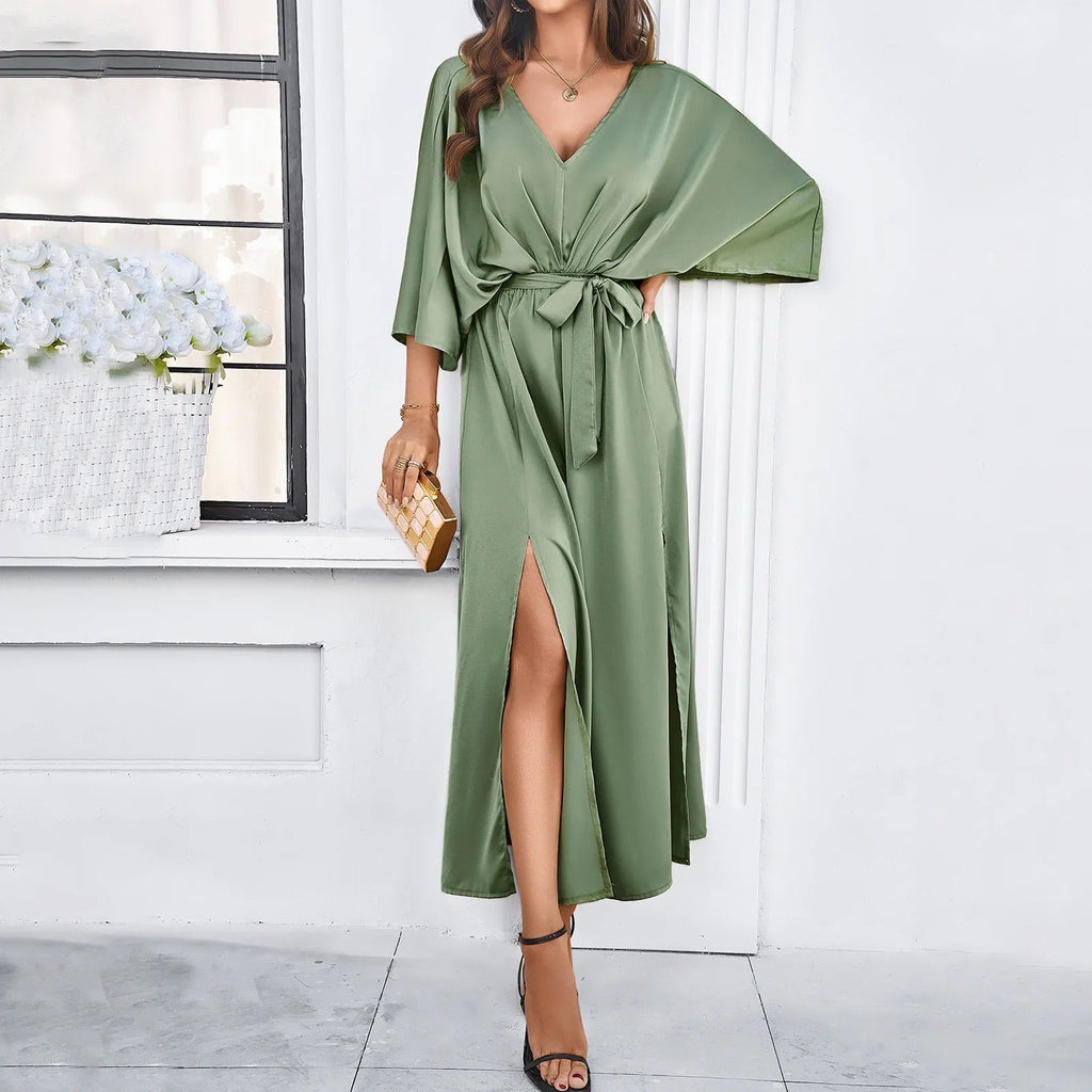 Taupe Wrap Dress with Belt