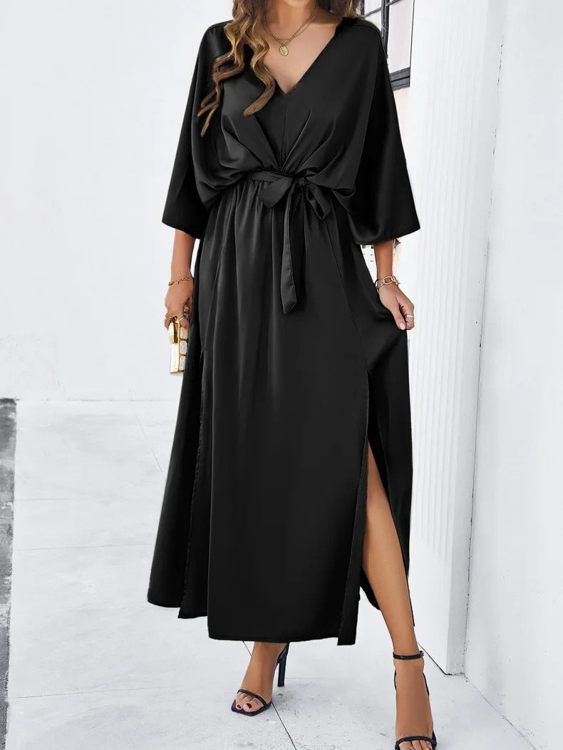 Taupe Wrap Dress with Belt
