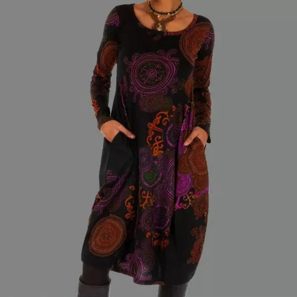 Boho Chic Women's Round Neck Dress