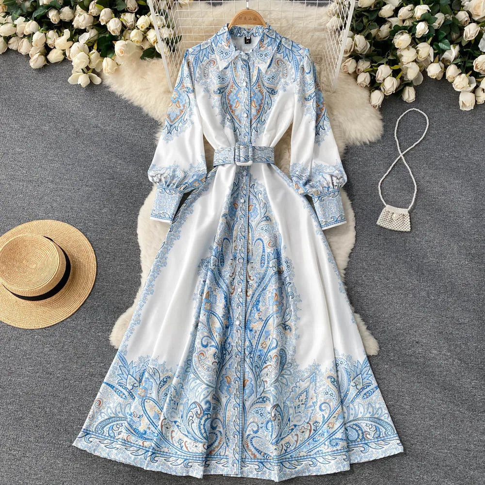 Floral A-Line Dress with Belted Waist