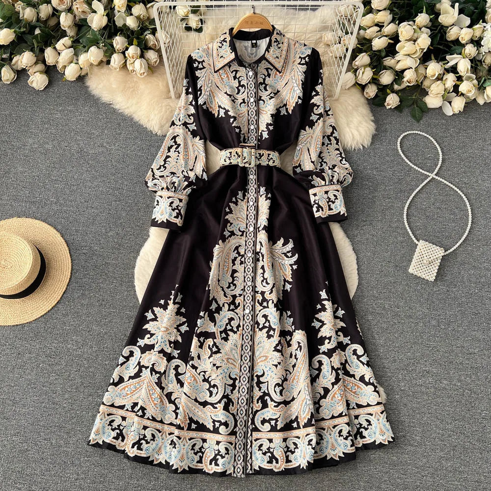 Floral A-Line Dress with Belted Waist