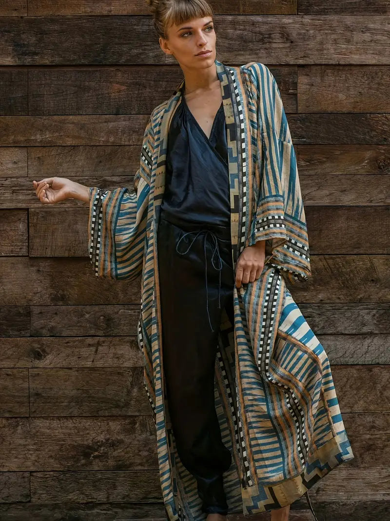 Adjustable Tie-Waist Plus Size Bohemian Kimono