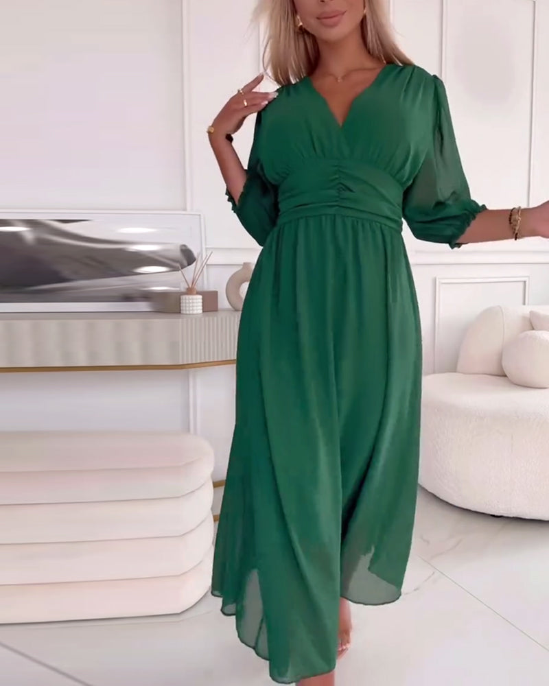 Heart-Shaped Neckline Solid Color Dress