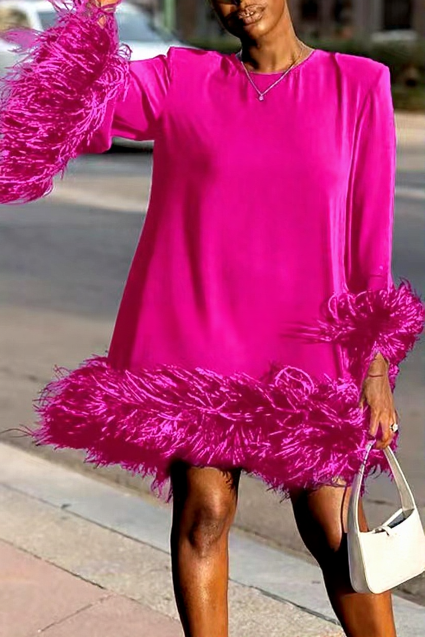 Feather-Embellished One-Shoulder Mini Dress