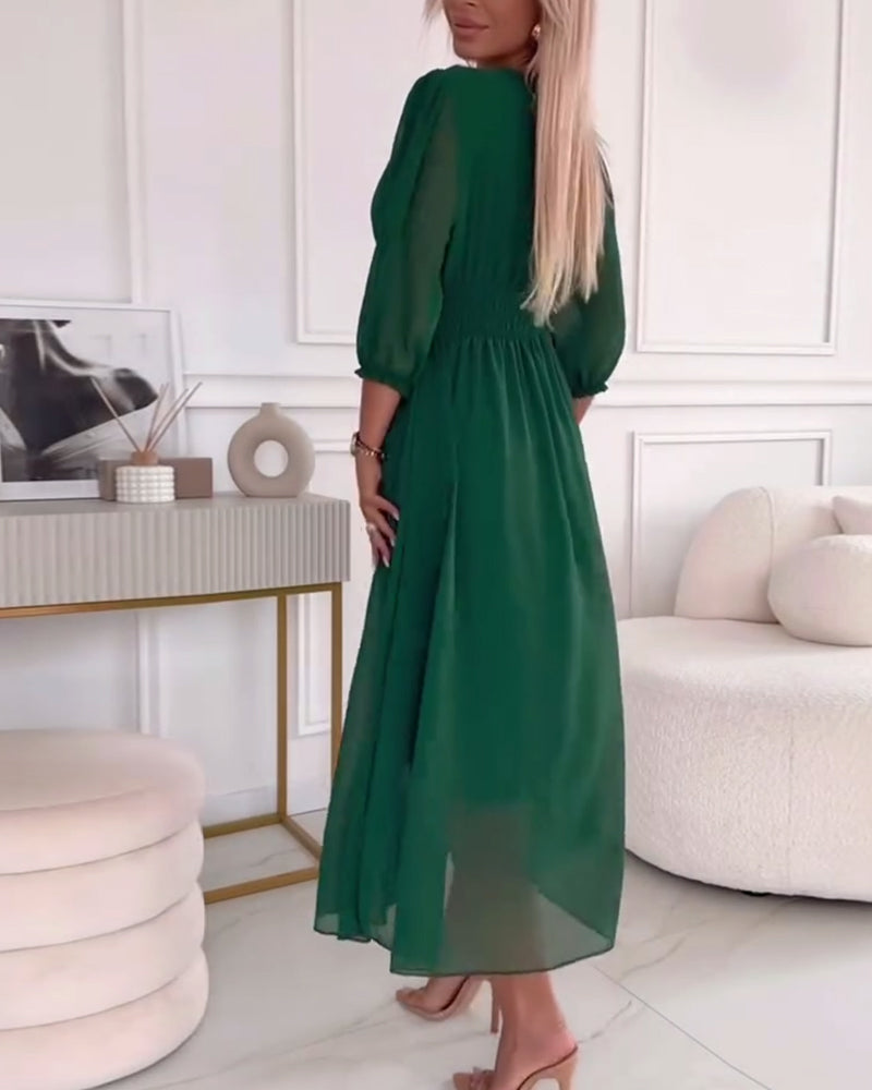 Heart-Shaped Neckline Solid Color Dress