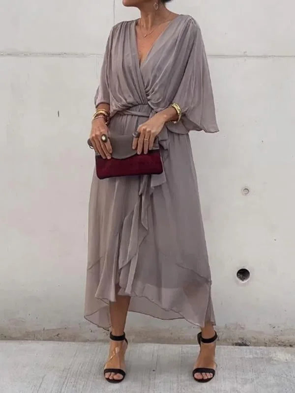 Green V-Neck Chiffon Dress for Women - Perfect for Summer