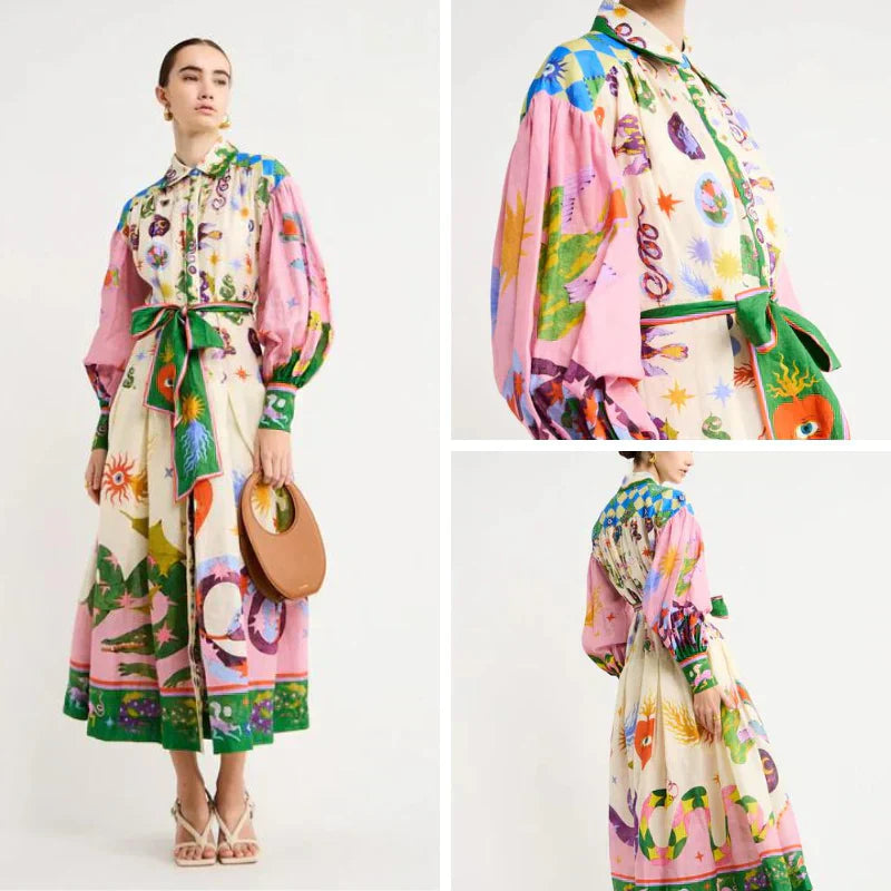 Vintage-Inspired Long Printed Dress