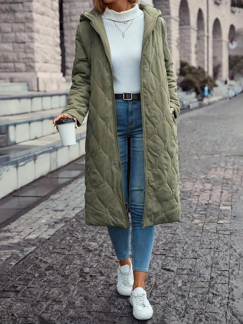 Quilted Cotton Hooded Coat with Long Sleeves