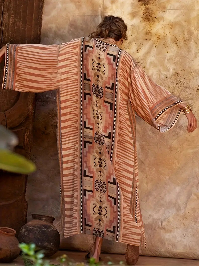 Adjustable Tie-Waist Plus Size Bohemian Kimono