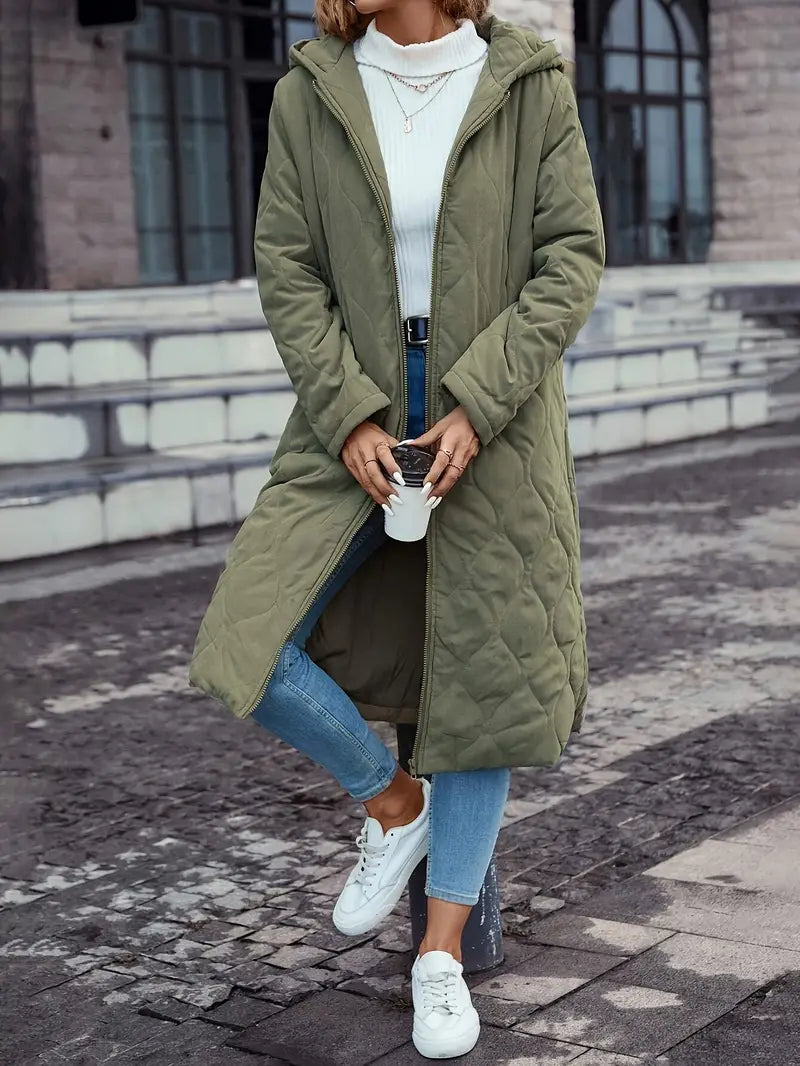 Quilted Cotton Hooded Coat with Long Sleeves