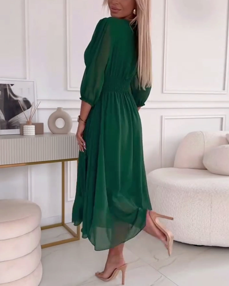 Heart-Shaped Neckline Solid Color Dress