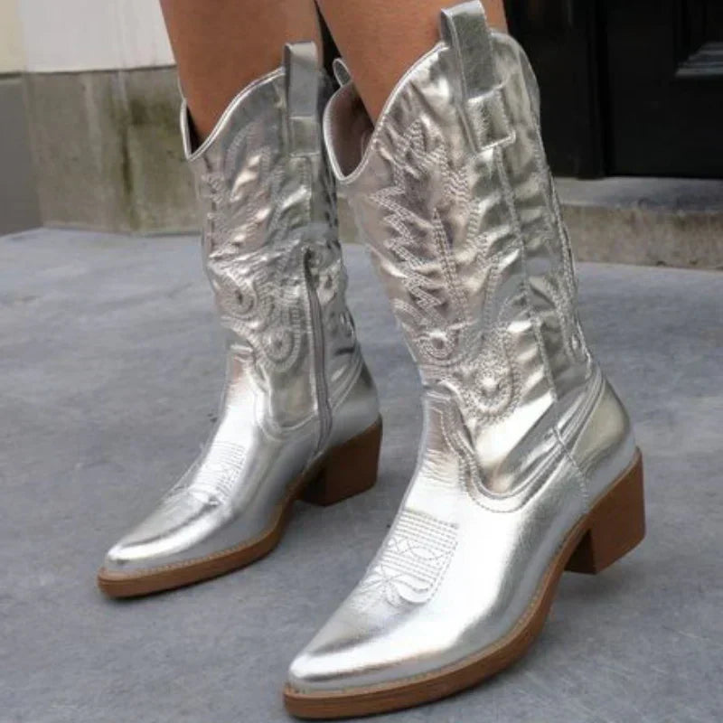 Chic Metallic Western Boots
